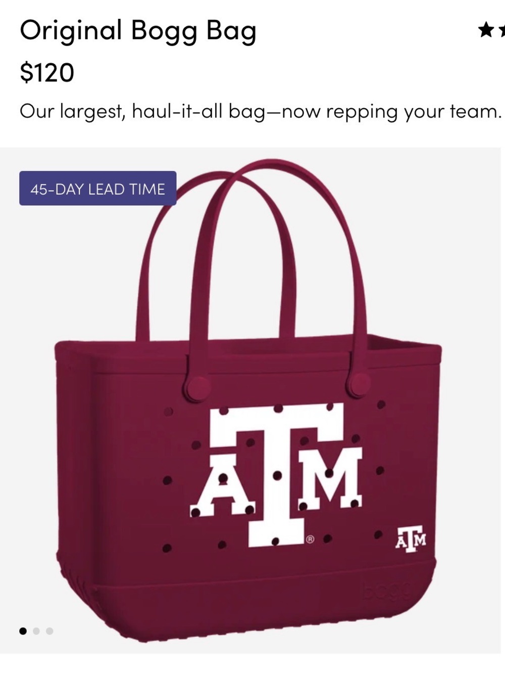 BOGG BAG Maroon Tote with White A&M Logo